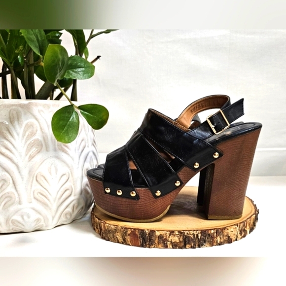 Refresh Black Platform Slingback Heels Size 7 - Picture 2 of 4